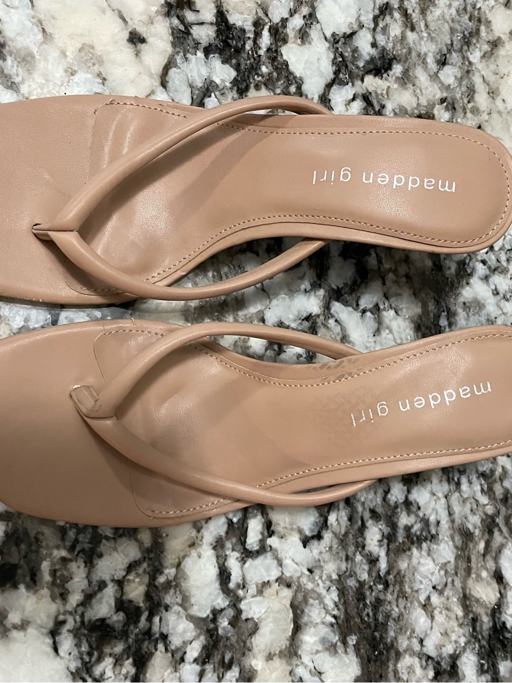 Madden Girl Beige Square-Toe Thong Sandals